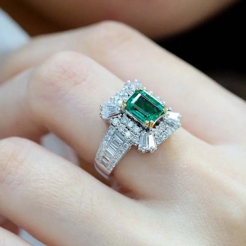 

2019 new women's crystal zircon stone ring 925 silver green color cutting ring wedding jewelry promise engagement ring Y5M030