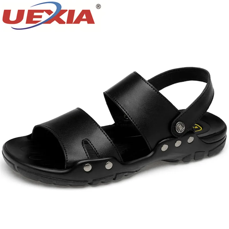 

UEXIA Summer Men Sandals Leather Shoes Men High Quality Breathable Leisure Beach Leather Fashion Walking footwear big size 38-52