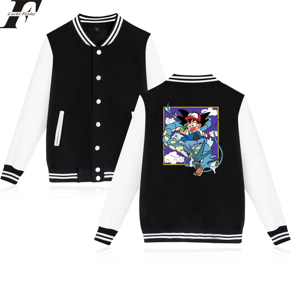 

LUCKYFRIFAYF 2019 Dragon Ball Pokemon Anime Spring Baseball Jacket Men/Women Outwear Kakarotto and Gyarados Man College Clothes