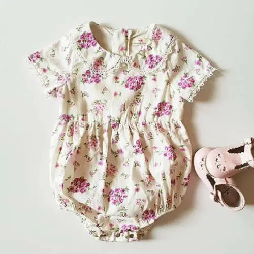 

Fashion Newborn Infant Baby Girls Cotton Clothes Floral Short Sleeves Rompers One Piece Outfit Summer 3E23