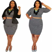 2016 New Summer Women’s Plus Size Fashion Plaid Sexy Body Shaping Slim Hip Twinset One-piece Dress