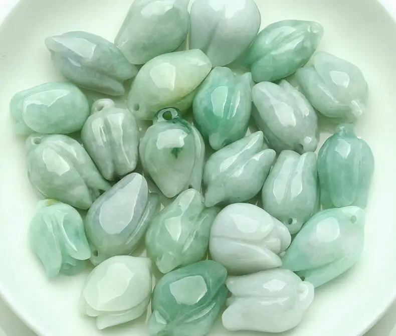 

Wholesale Chinese Natural Green Jade Jadeite Flower Loose Bead free shipping