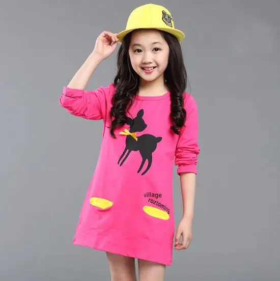 

New Three Quarter Children Clothes Girls Dress Cartoon Printed Children Long Sleeve Girls Clothing Children Top Tee