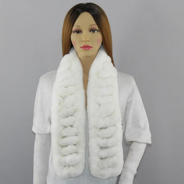 Women Genuine Rex Rabbit Fur Scarves Winter Warm 100%natural rabbit Fur scarf Fashion Females Real Fur Neckerchiefs - Color: white