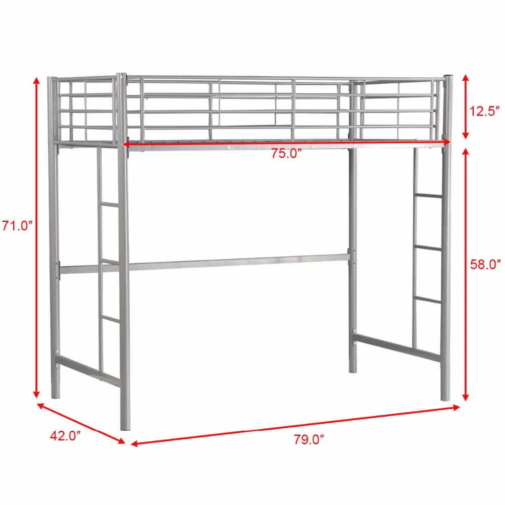 Giantx Twin Loft Bed Metal Bunk Ladder Beds Boys Girls Teens Kids Bedroom Dorm Bedroom Furniture HW56062