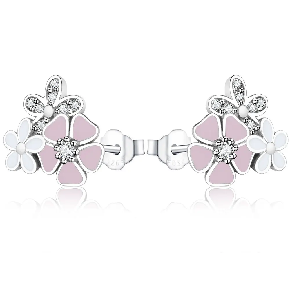 Чистый S925 стерлингового серебра поэтического цветет с Смешанные эмали и ясно CZ серьги для Для женщин Модные украшения подарок Новая горячая распродажа