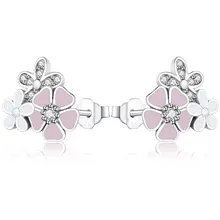 Чистый S925 стерлингового серебра поэтического цветет с Смешанные эмали и ясно CZ серьги для Для женщин Модные украшения подарок Новая горячая распродажа