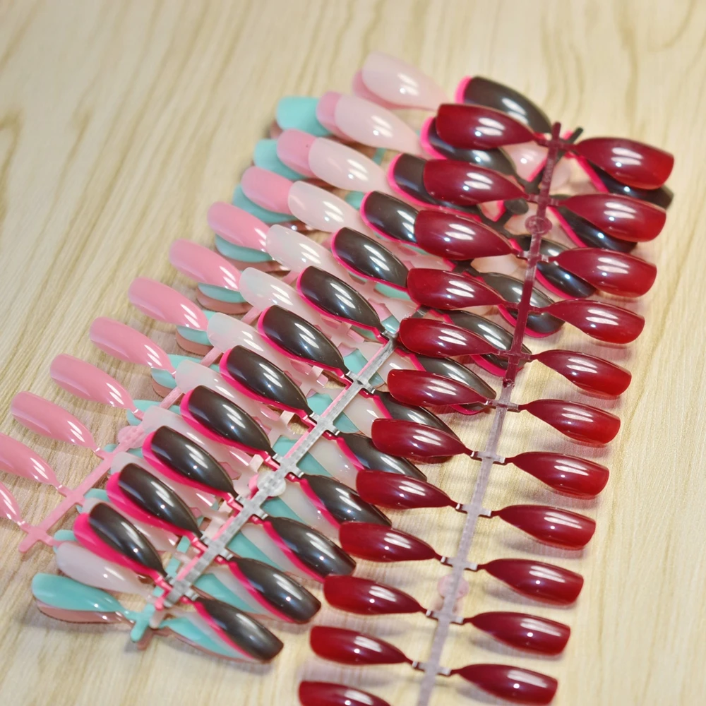 Conjuntos de Doces Roxo Verde Rosa Quente Vermelho Stiletto Ponto Forma Unhas Falsas Cobertura Completa Artificial Falso Unha Fuax Ongles 8 Cor Uva 1 Unhas postiças