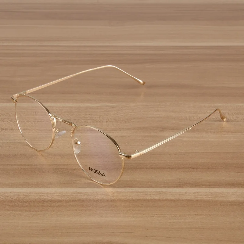 NOSSA, оправы для очков с золотым рецептом, элегантная металлическая круглая оптическая оправа для женщин и мужчин, очки унисекс, очки для близорукости, оправа для очков - Цвет оправы: Gold