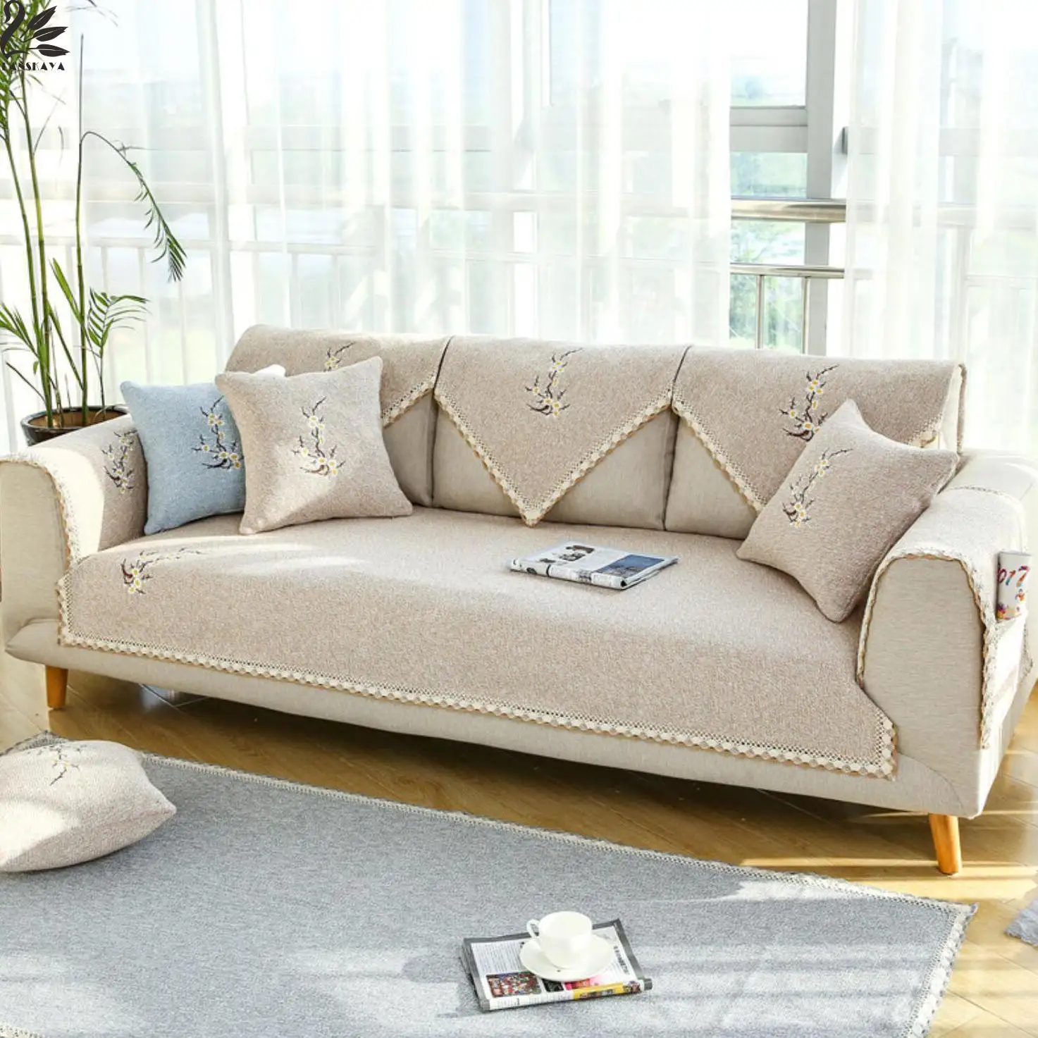Cream Cotton Embroidery Positioning Cushion Simple Modern Cream Cotton Embroidery Positioning Cushion Simple Modern Sofa Sleeve Cover Slipcovers Leather Sofas Fundas In From Home Garden On