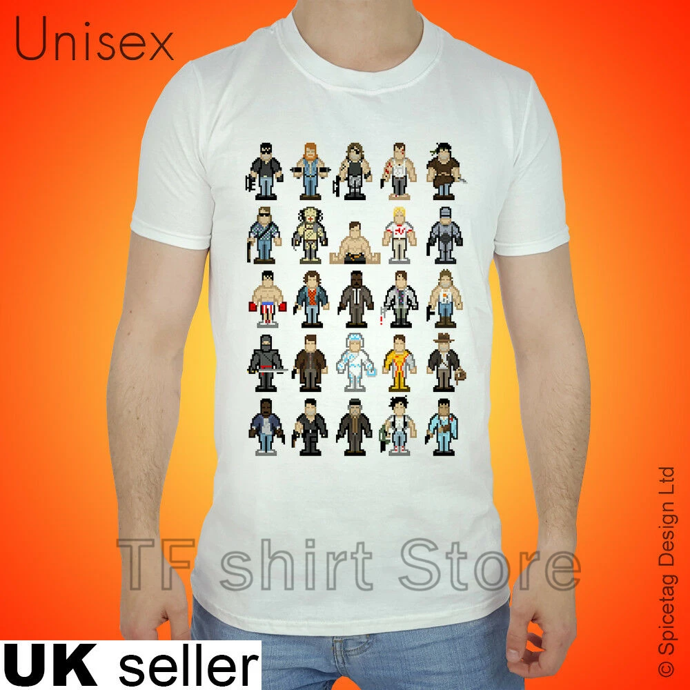 

Funny Print Men T shirt Women cool tshirt Inspired Movie T-shirt Film Tshirt Retro Cult 80s Pixel Action Hero Film Top New