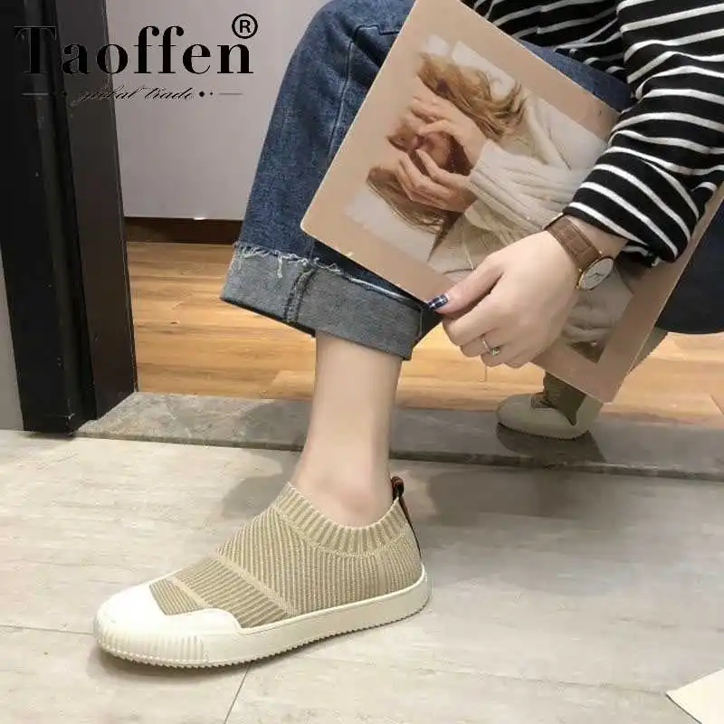 

Taoffen Soft Round Toe Daily Breathable Vulcanized Shoes Women Young Ladies Causal Club Flats Shoes Sneakers Size 35-40