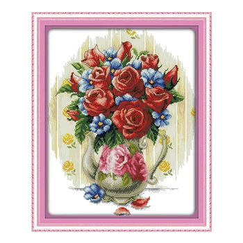 

Joy Sunday chinese counted crossstitch diy Rose vase DMC14CT11CTcottonfabric livingroom hotel home painting factory wholesale