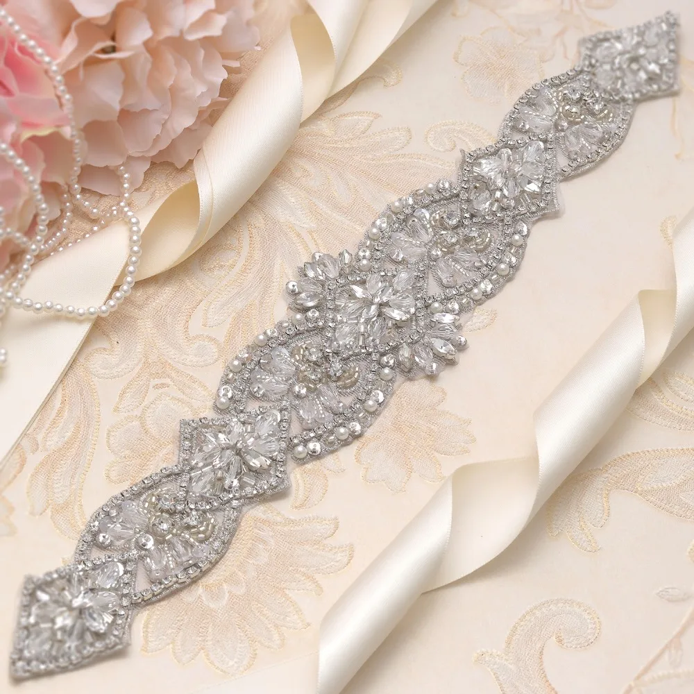 yanstar Rhinestones Wedding Belt Hand Beaded Bridal Dresses Silver Crystal Sash For Dress De MariageXY827 | Свадьбы и торжества