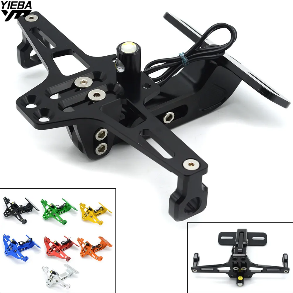 

Free shipping Universal CNC Motorcycle Rear License Plate Mount Holder with LED Light for Honda Kawasaki Yamaha KTM Suzuki BMW