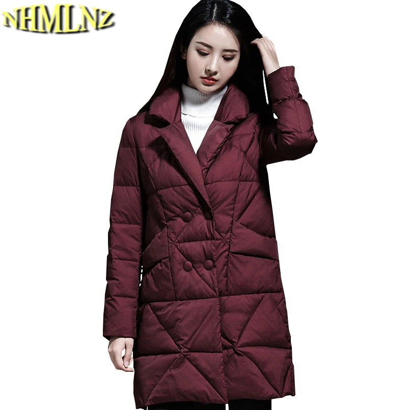 

Winter New Women FashionDown jacket Female Long Large size Warm Down jacket Women Double Breasted Solid color Jacket TN029