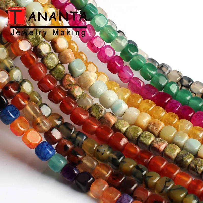 

Square Unakite Amazonite Natural Stone Beads For Jewelry Making Needlework Dragon Veins Agates DIY Bracelet Necklace 6-8 mm 15''