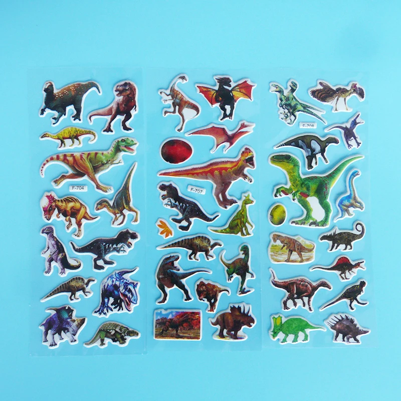 12 шт./партия милые наклейки динозавр юркского периода животных 3D мультфильм с животными из ПВХ Пузырьковые выпуклые наклейки для девочек мальчиков динозавры Классические игрушки