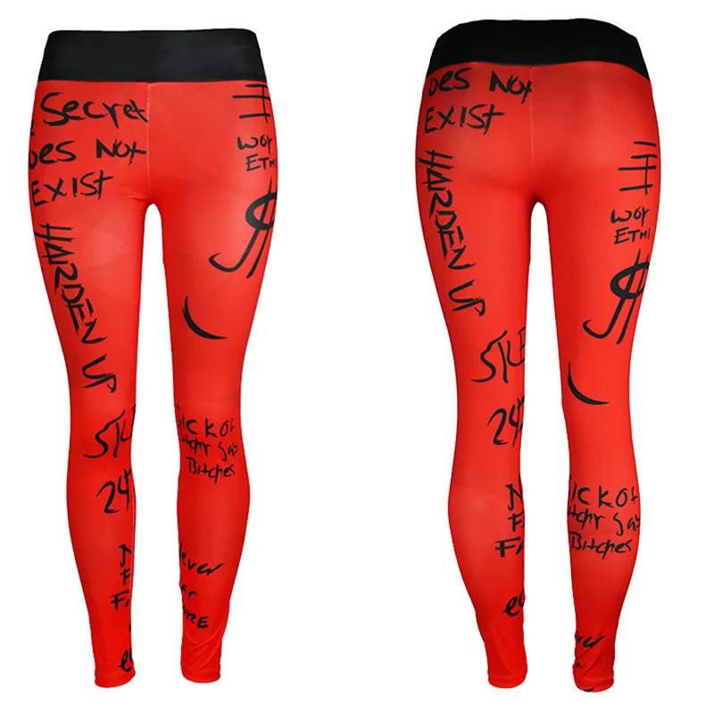 Female Autumn Letter Printed Leggings Workout Black Gray Red White Sport Sexy Hip Push Fitness Legging Plus Size Women Trousers