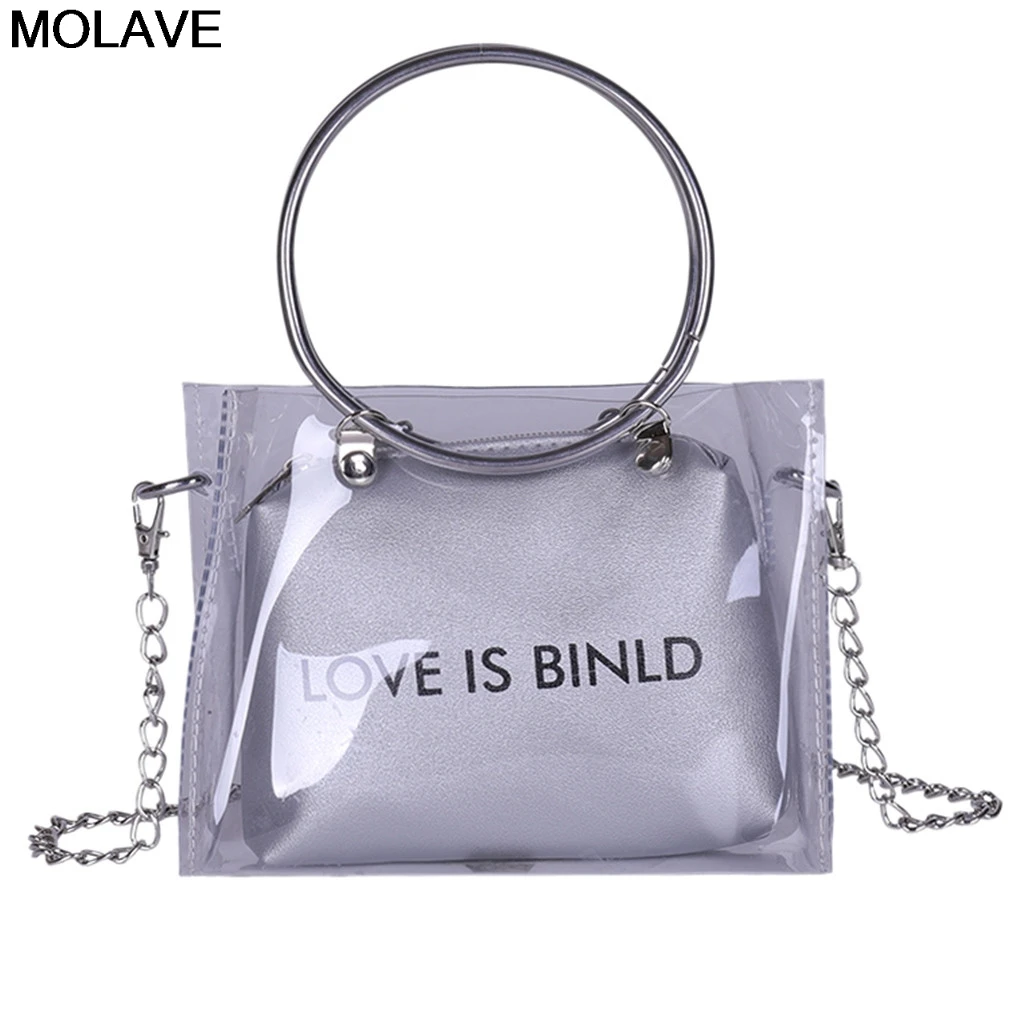 

MOLAVE Shoulder Bags Lady Transparent Square Bag Shoulder Bag Messenger Bag + Hand Wallet sac transparent femme nouveau 12.Apr.3