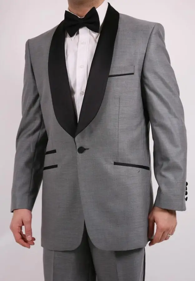 

Custom Made Groom Tuxedos Gray Best man Suit Shawl Lapel Groomsman Men Wedding Suits ( jacket+Pants+tie)