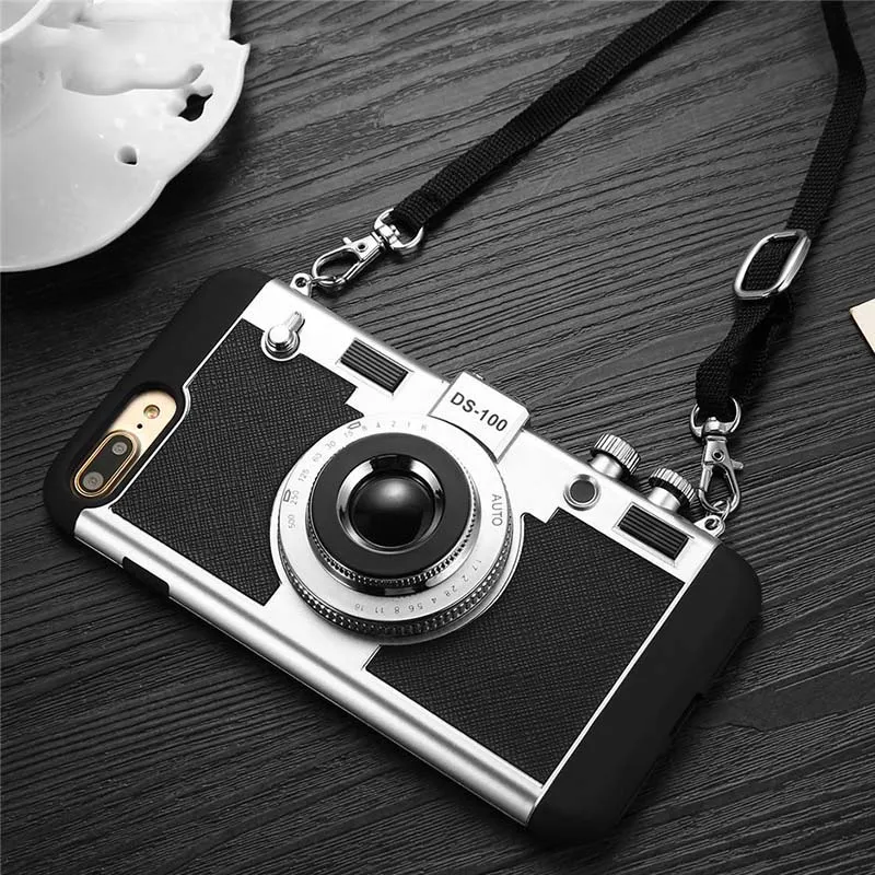 

Newest Camera Phone Case For iPhone 7 7 Plus 6 6s 6plus 6s plus 5 5S Novel Style soft silicone Long Strap Rope back covers