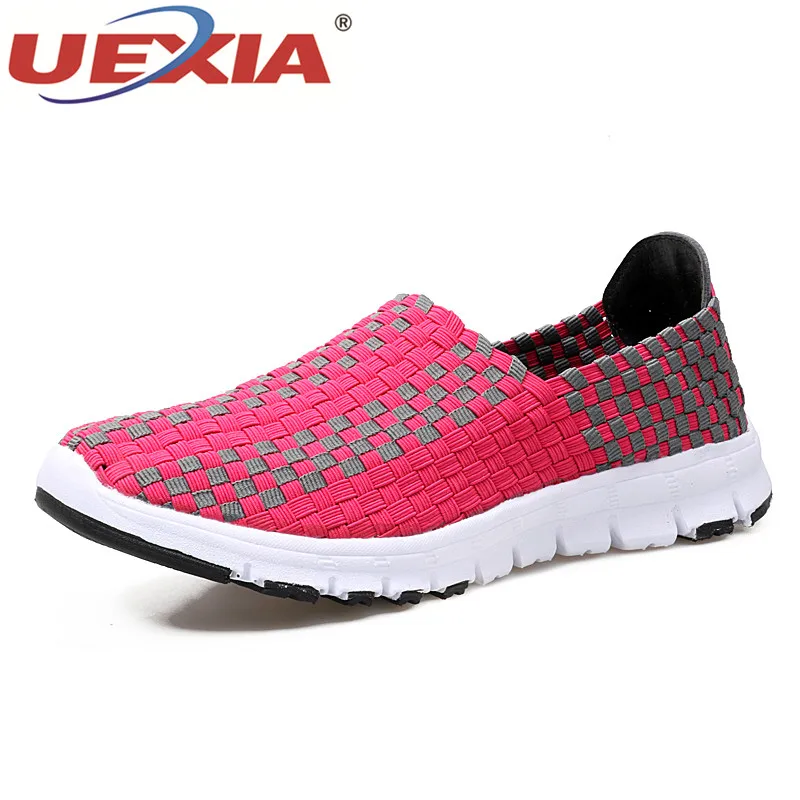 

UEXIA Women Flats Summer Casual Shoes Breathable Female Woven Shoes Slip On Ladies Loafers Handmade Shoes Sneakers Trainers