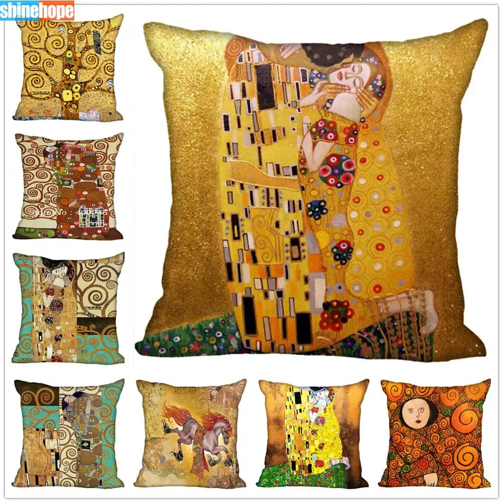 

Custom Art Pattern Pillow Cases Gustav Klimt Square Pillowcase Christmas Zippered Pillow Cover 40*40cm,45*45cm(One Side)