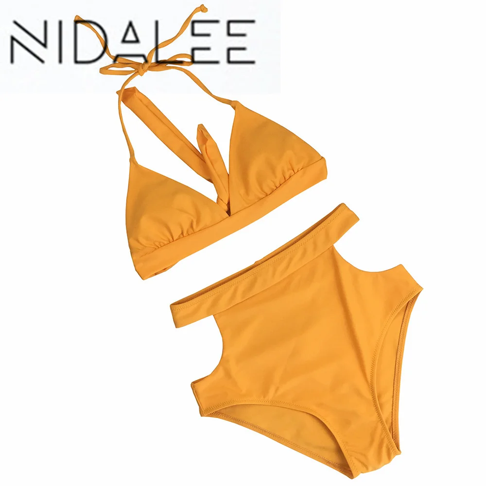 

NIDALEE High Waist Swimsuit Solid Bikinis Women Bandage Top Push Up Bikini Set Swimwear Female Bathing Suits Beach Wear Swim