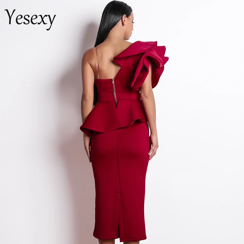Yesexy Для женщин сексуальное облегающее платье с открытыми плечами бандажные платья женский комбинезон с оборками и открытой спиной, элегантное платье для клуба Vestido TB0020