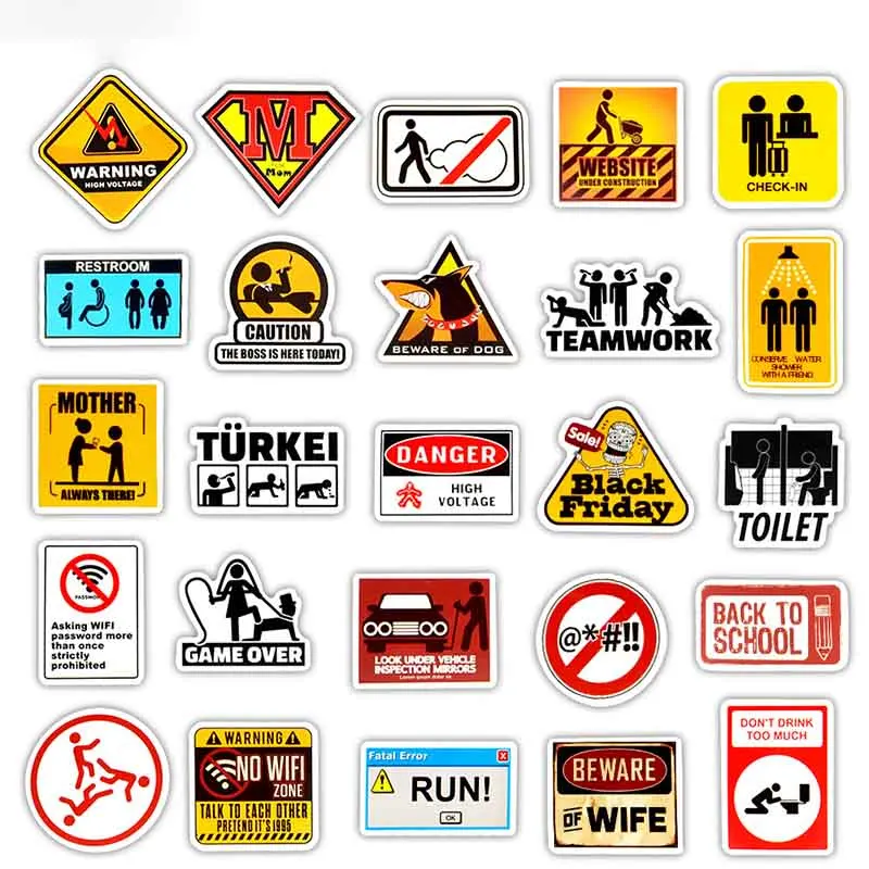 50 PCS Signs Stickers Danger Warning Banning Reminder Decor Sticker to DIY Car Laptop Motorcycle Suitcase Fridge Guitar Notebook (2)
