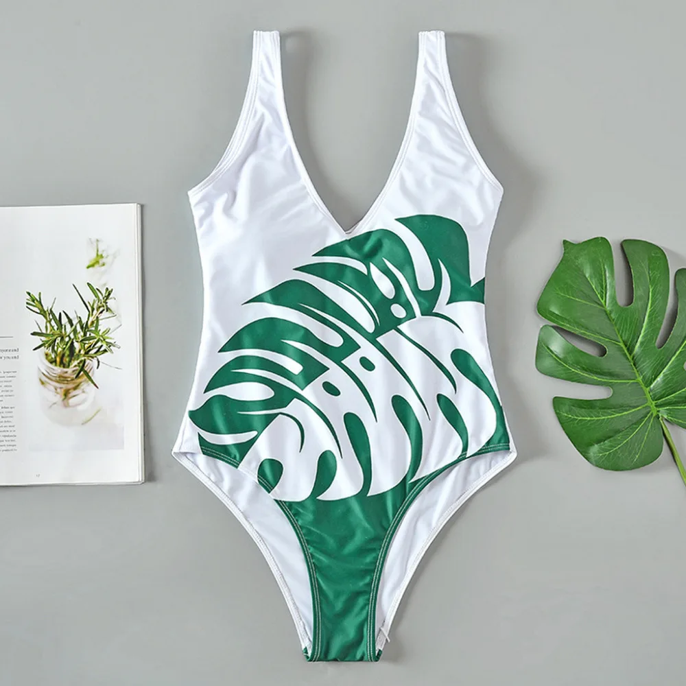2019 ummer woman sexy leaf print bikini set one-piece beach swimsuit push up sexy seaside Brazilian beach swimming suit 40J4 (2) - 