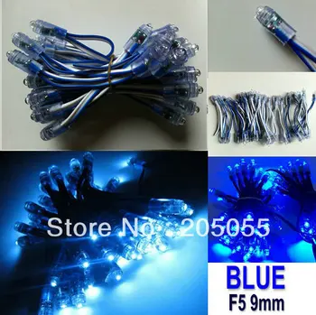 

50pcs/string F5 9mm Diffused punctiform Pencil single color LED Pixel monocolor 5V Waterproof Wire Harness Advertisement-BLUE