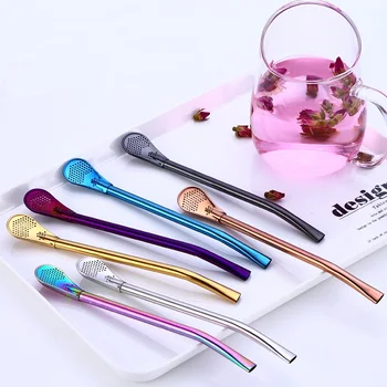 

Multifunctional Metal Drinking Straws Stainless Steel Straws Spoon Tea Filter Cocktail Shaker Coffee Spoons Party Supplies
