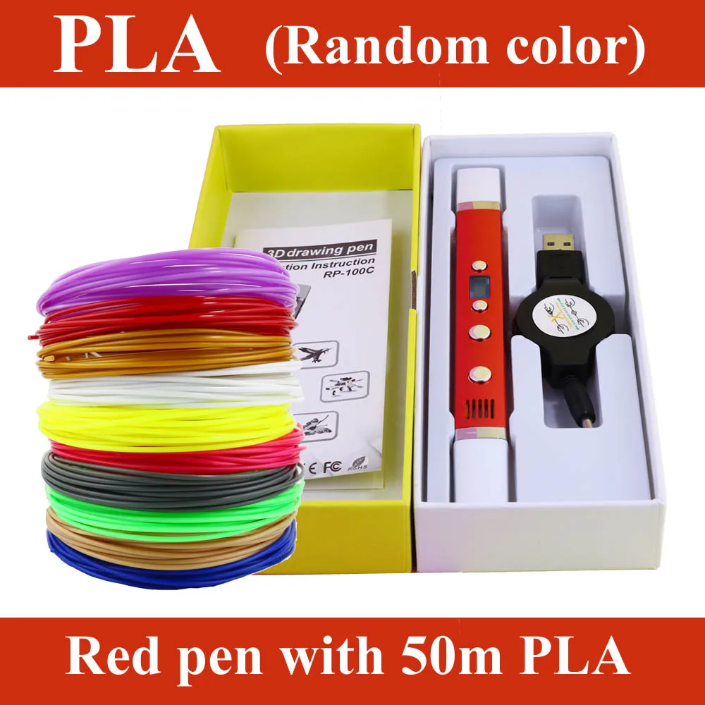 Myriwell 1,75 мм ABS/PLA/PCL DIY 3D Ручка ЖК-экран зарядка через usb 3d принтер Ручка 1,75 мм нити творческая игрушка подарок для детей дизайн - Цвет: red 10pcs 5m PLA
