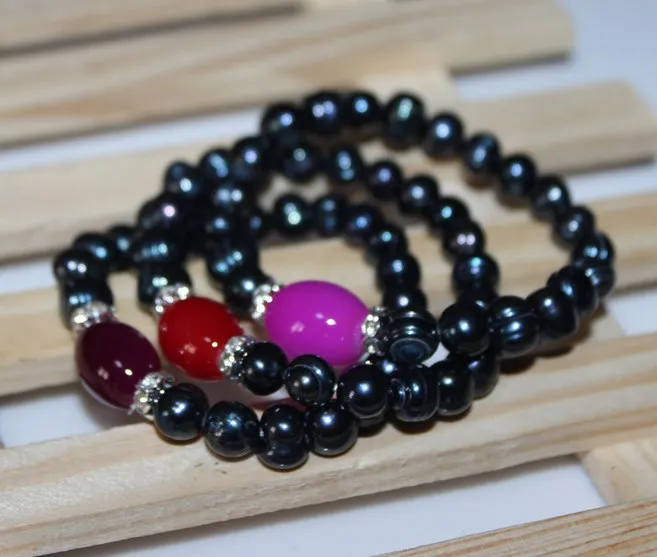 

ELASTIC Fashion Freshwater REAL Black Pearl Bracelet for Women/Lady/Girls/Female Beautiful Jewelry