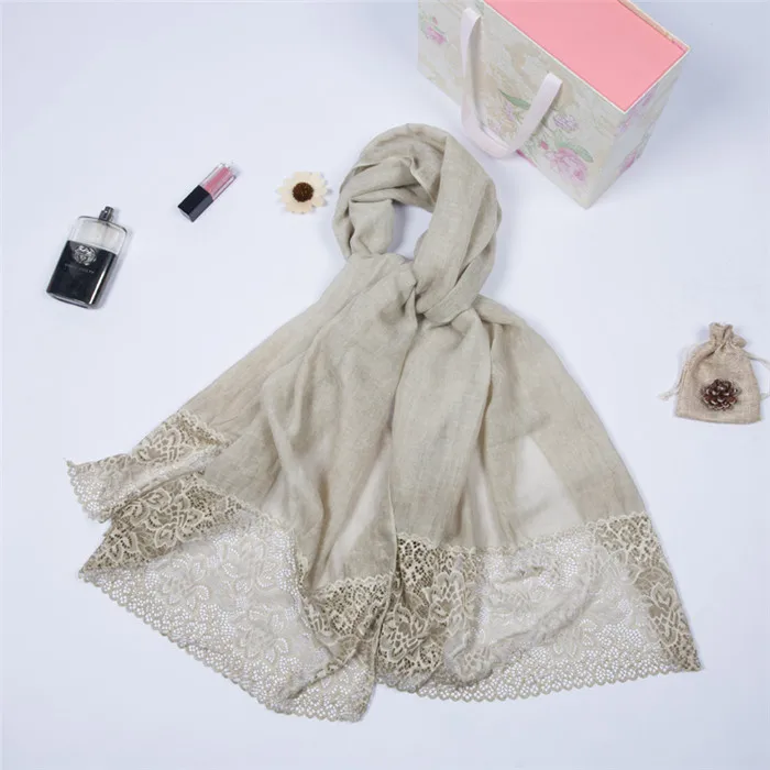 Модный стильный шарф для женщин, красивый хиджаб с кружевом, хлопковая шаль - Цвет: color 1