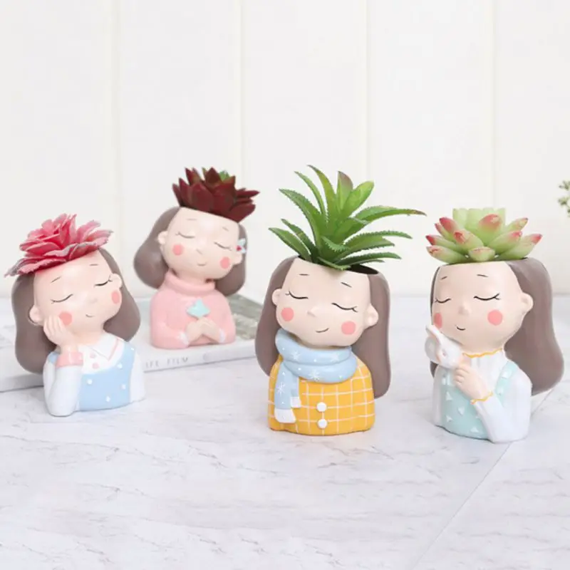 

Home Garden Office Desktop Decoration, Cute Girls Shaped Succulent Cactus Flower Pot/Plant Pots/Container (Plants Not Included)