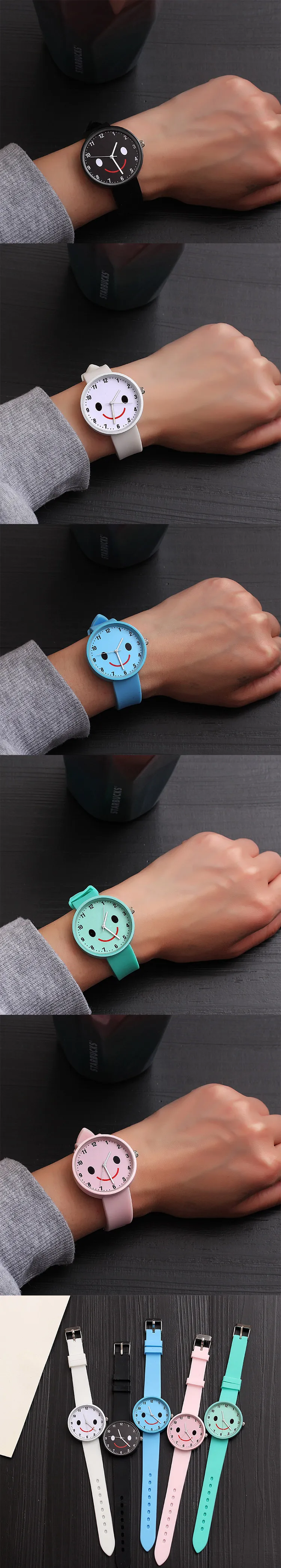 Простой усмешки наручные часы Детские Силиконовые Однотонная одежда часы ребенок кварцевые часы подарок для девочек Мальчики Часы