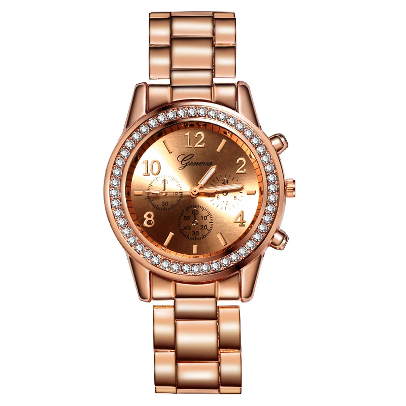 Повседневные серебряные женские часы, модные, стразы, Женские кварцевые наручные часы, Роскошные, розовое золото, нержавеющая сталь, наручные часы для женщин - Color: Rose Gold