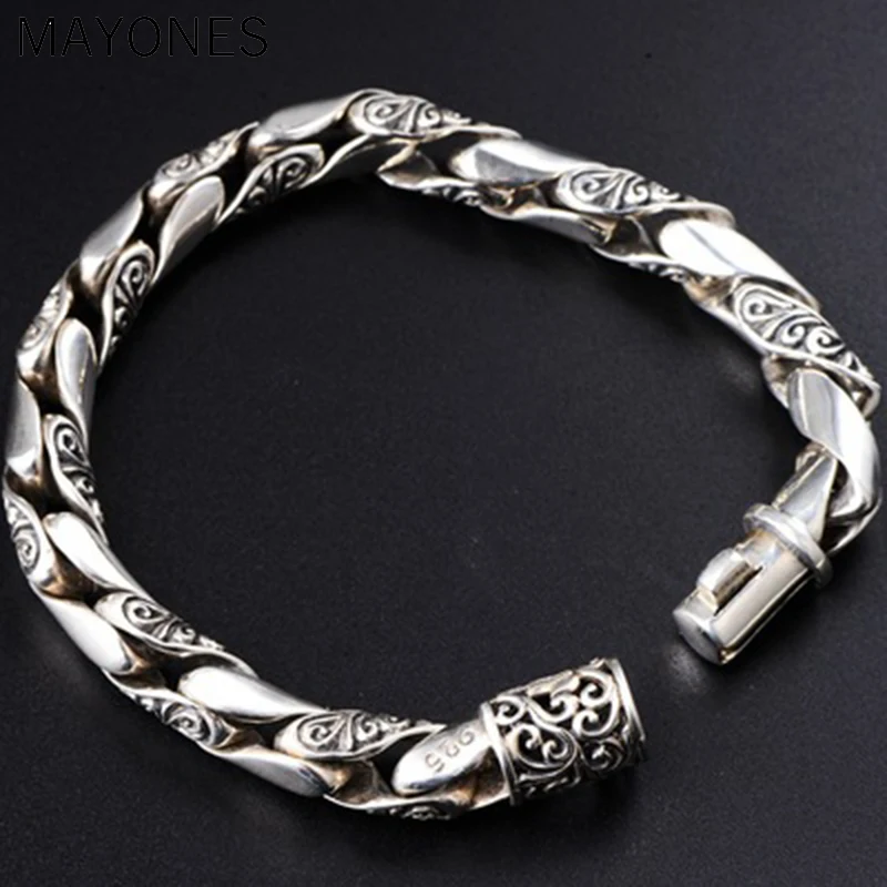 

10mm Mens Bracelet 925 Silver Retro Vintage S925 Sterling Silver Link Chain Bracelet Men Male Jewelry Homme bijoux