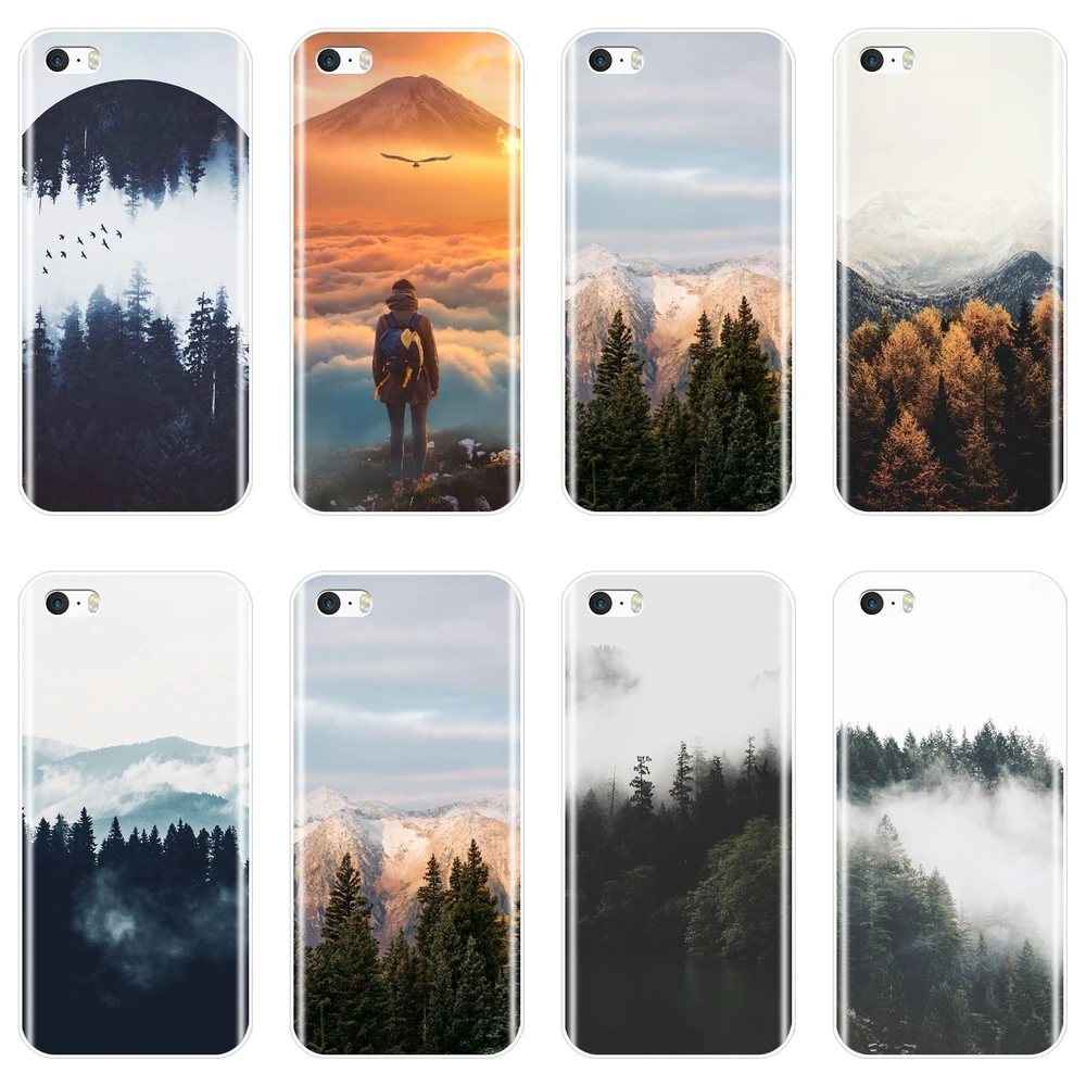 

TPU Phone Case Silicone For iPhone 4 4S 5 5C 5S SE Travel Mountain Forest Cloud Aesthetic Soft Back Cover For Apple iPhone 4 5 S