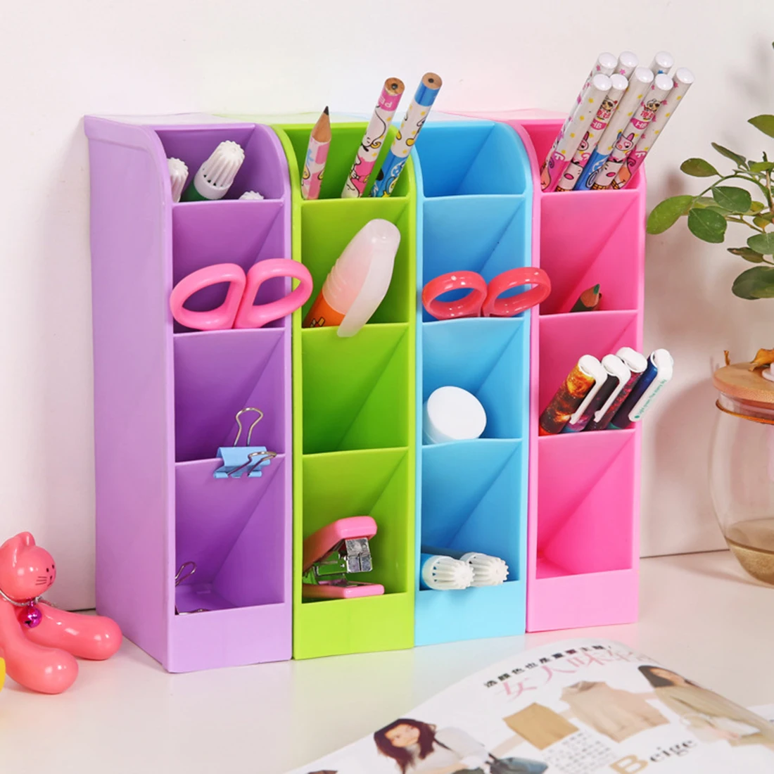 TSSAAG Top selling1pcs Multi function Storage Box Container 4 Grids Slots Desktop Storage Drawer