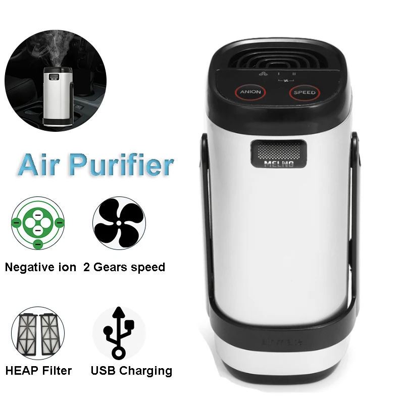 

Car Home USBAirPurifier + 2HEAPFilters NegativeIonsAirCleanerIonizerAirFreshenerfor PM2.5 AllergencSmoke Dust Mold