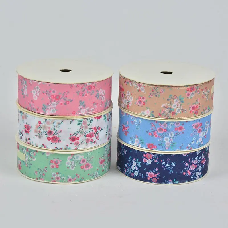 

New10yards 1 " 25 mm fresh Japanese style flowers ribbon pattern printed satin ribbon