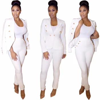 

2019 Work Pant Suit OL 2 Piece Set for Women Business Interview Suit Set Uniform Blazer Pencil Pant Office Lady Suit Black White