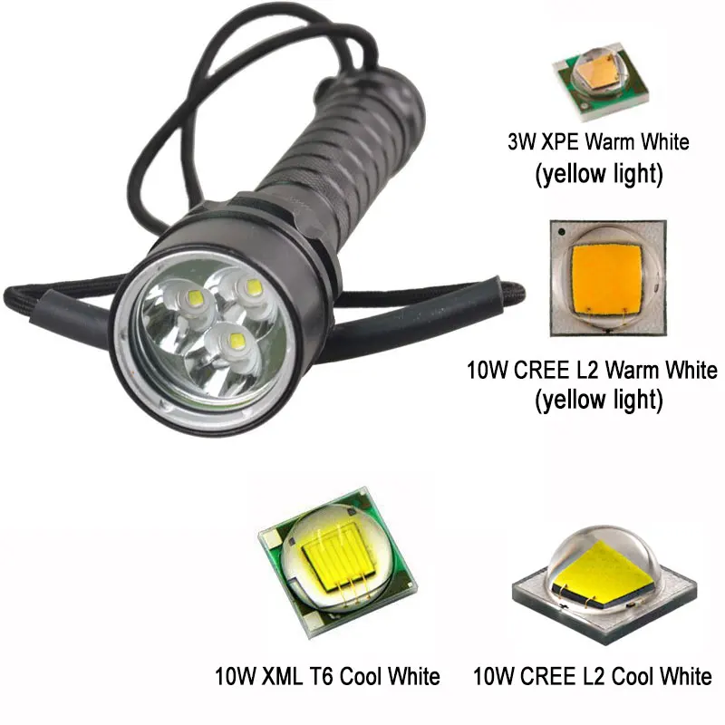 High brightness XM-L2 U2 30W 6000lm Flashlight Professional T6 LED Diving lanternas Waterproof Diving Flashlight