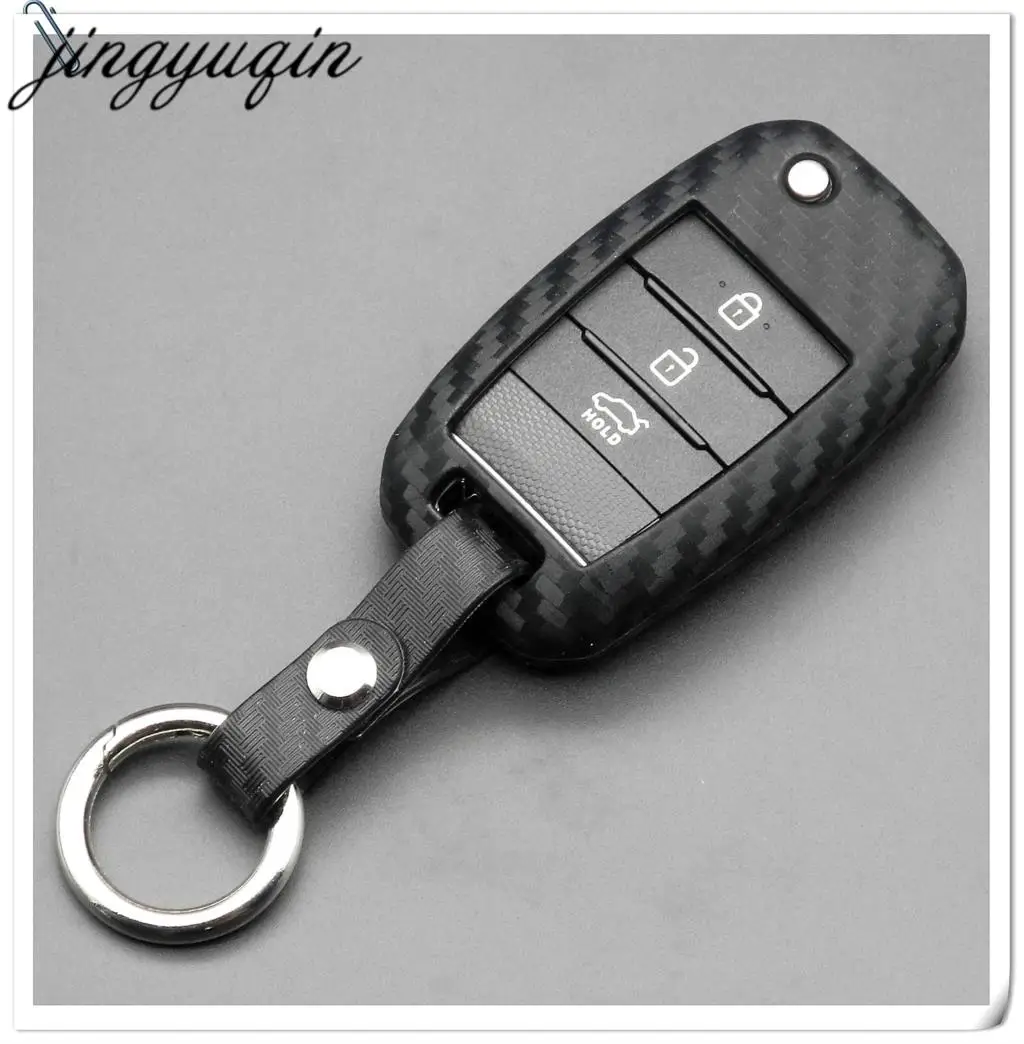 

jingyuqin Carbon Fiber Car Silicone Folding Key for KIA Rio Sportage Ceed Sorento Cerato K2 K3 K4 K5 Flip Fob Cover Case Remote