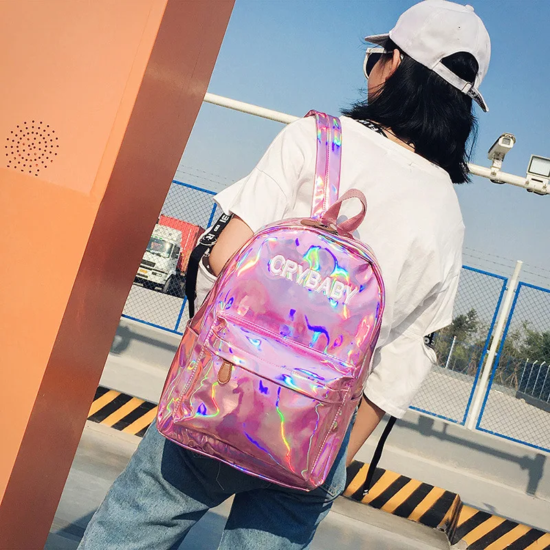 2018 New Mirror Reflection Laser Letter Woman Bag Fashion Autumn and Winter Backpack Personality Korean Version Double Backpack