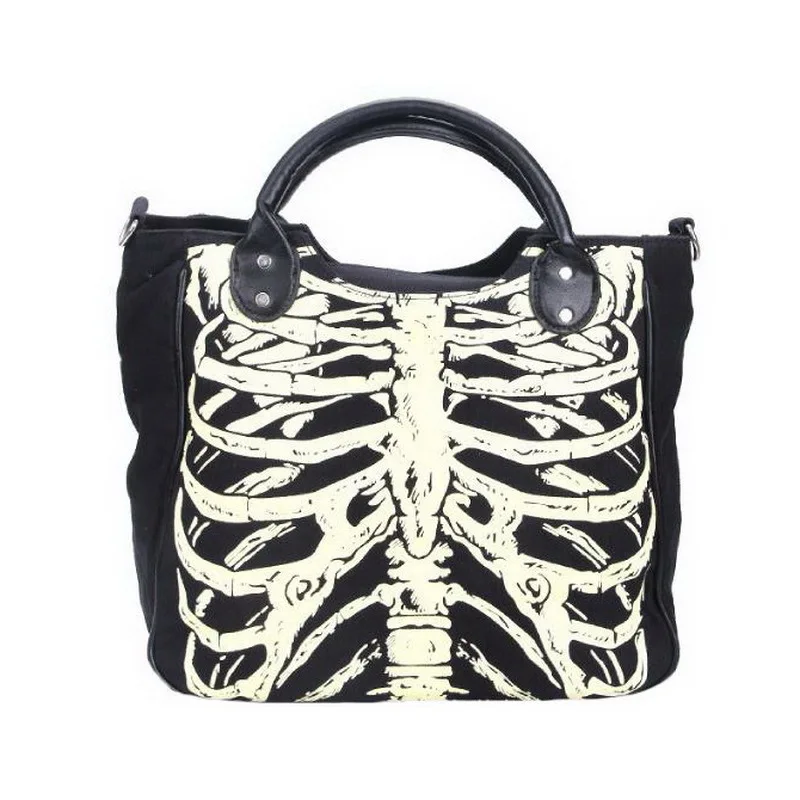 

High-capacity Luminous Gothic Skeleton Bones Skulls Bags Rock Designer Female Casual Totes Women Punk Bags Fashion Handbag